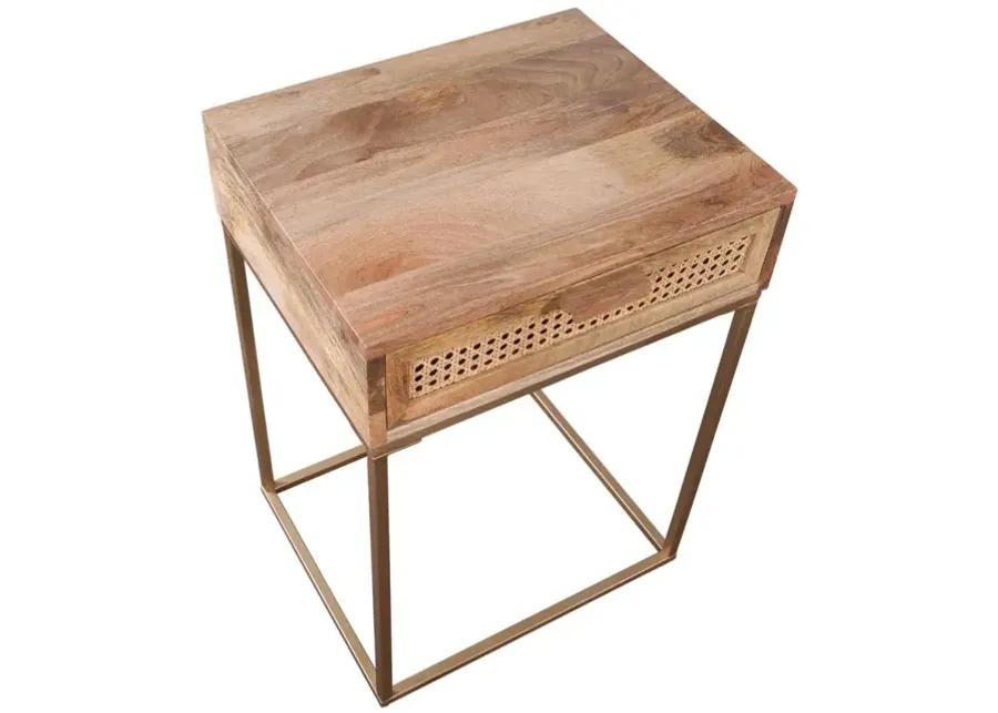 AUCKLAND 25 INCH TALL SOLID WOOD & METAL NATURAL END TABLE