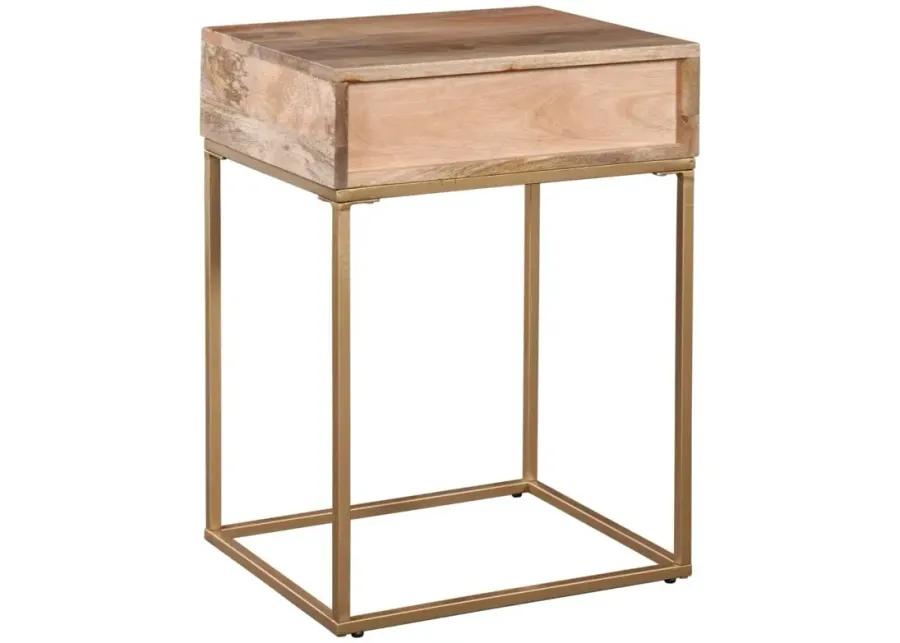 AUCKLAND 25 INCH TALL SOLID WOOD & METAL NATURAL END TABLE