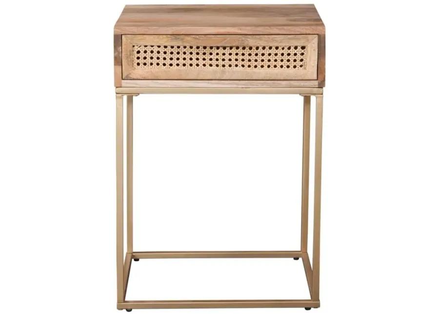 AUCKLAND 25 INCH TALL SOLID WOOD & METAL NATURAL END TABLE