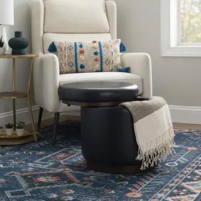 Linon Blanche Polyurethane Black Storage Ottoman