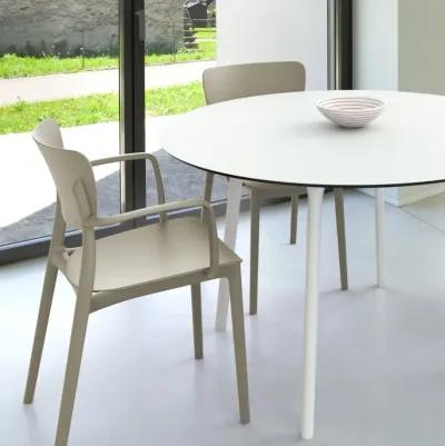 47 Inch Lisa Round Outdoor Dining Set with White Table & Taupe Armchairs