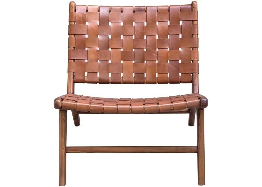 PLAIT COGNAC WOVEN LEATHER ACCENT CHAIR