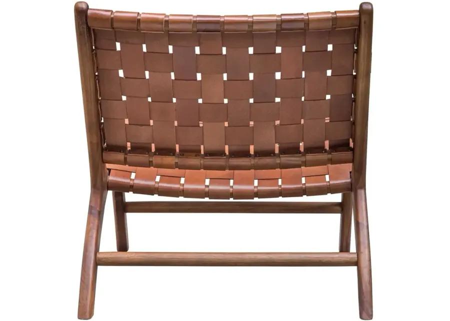 PLAIT COGNAC WOVEN LEATHER ACCENT CHAIR