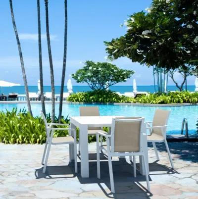 Compamia Pacific 5-Piece Outdoor Dining Set with Extension Table & Sling Arm Chairs White Frame Taupe Sling