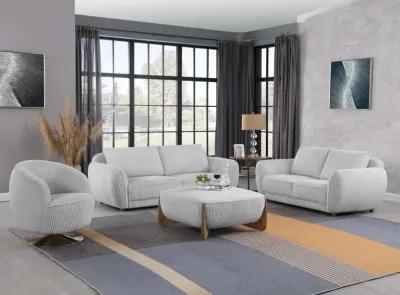 Chintaly Charleston Grey Modern Sofa with Channel Pattern & Wooden Legs