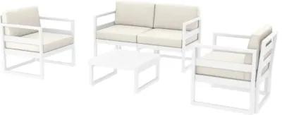 Mykonos 4-Person White Sunbrella Natural Cushion Outdoor Lounge Set