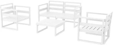 Mykonos 4-Person White Sunbrella Natural Cushion Outdoor Lounge Set