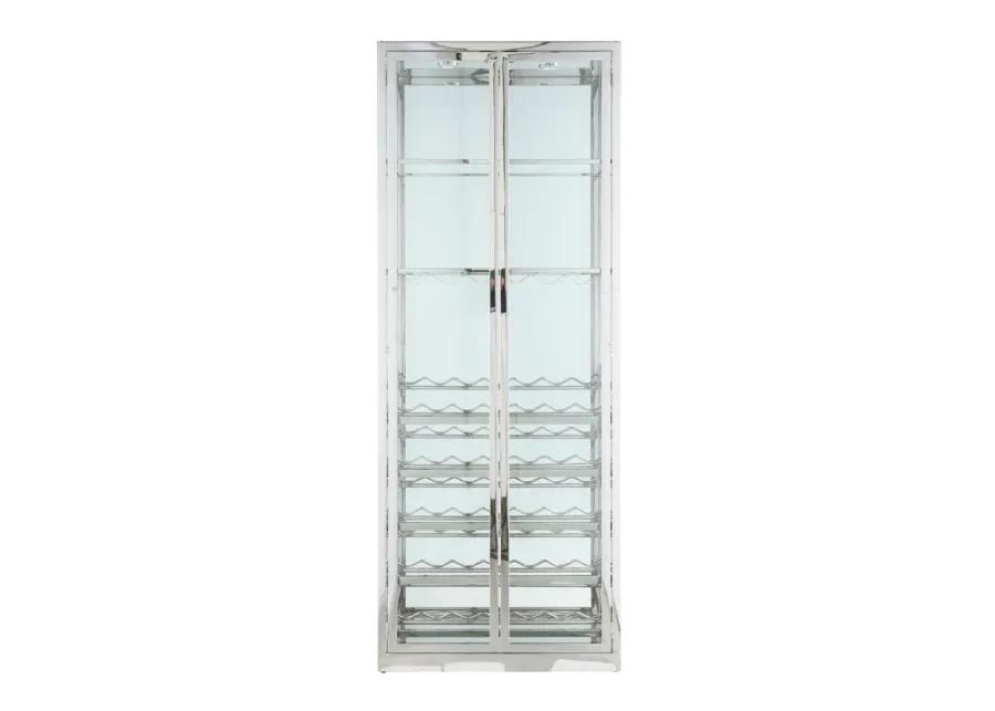 CONTEMPORARY GLASS CURIO WITH WINE & STEMWARE RACKS