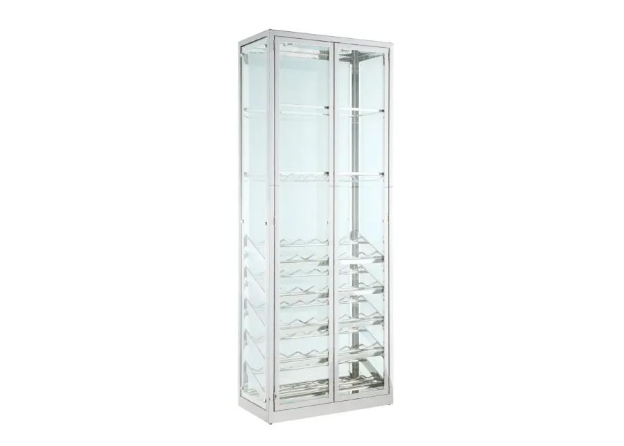 CONTEMPORARY GLASS CURIO WITH WINE & STEMWARE RACKS