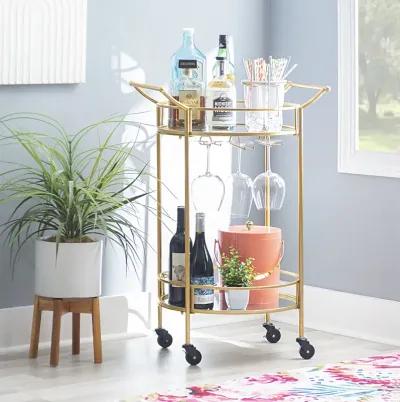 ROUND GOLD METAL BAR CART