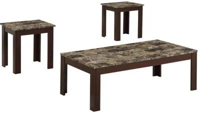 Coaster Rhodes 3-Piece Faux Marble Top Coffee Table Set Brown