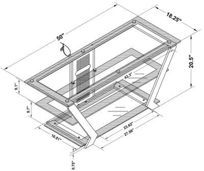 Donlyn 2-Tier Metal 50 Inch Tv Stand With Glass Shelves Black