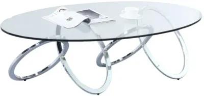 Chintaly Contemporary 30 Inch X 54 Inch Oval Glass Coffee Table with Multi-Ring Base