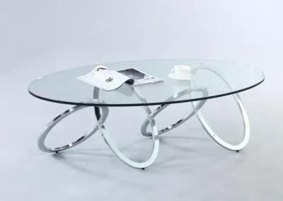 Chintaly Contemporary 30 Inch X 54 Inch Oval Glass Coffee Table with Multi-Ring Base