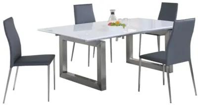 EBONY CONTEMPORARY DINING SET WITH WHITE EXTENDABLE TABLE & 4 UPHOLSTERED CHAIRS