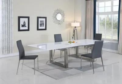 EBONY CONTEMPORARY DINING SET WITH WHITE EXTENDABLE TABLE & 4 UPHOLSTERED CHAIRS