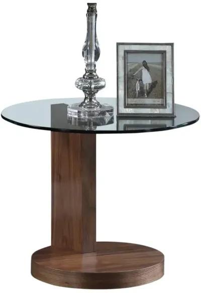 Chintaly Round Glass Top Lamp Side Table with Wooden Base & Bottom Shelf