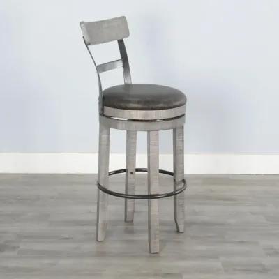 ALPINE GREY 30 INCH SWIVEL BARSTOOL WITH CUSHIONED SEAT