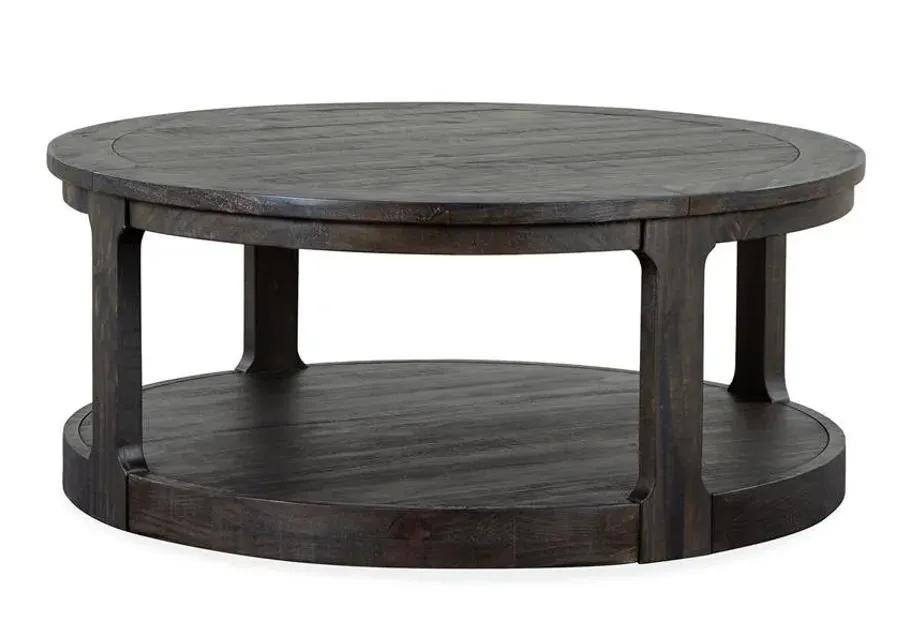 WOOD ROUND COCKTAIL TABLE WITH CASTERS - BOSWELL