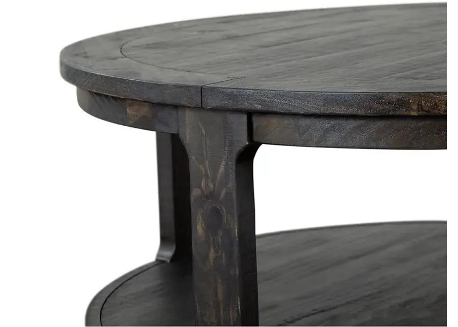 WOOD ROUND COCKTAIL TABLE WITH CASTERS - BOSWELL