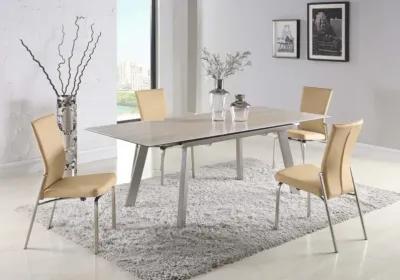 ELEANOR BEIGE CONTEMPORARY DINING SET WITH EXTENDABLE CERAMIC TOP TABLE & MOTION-BACK CHAIRS