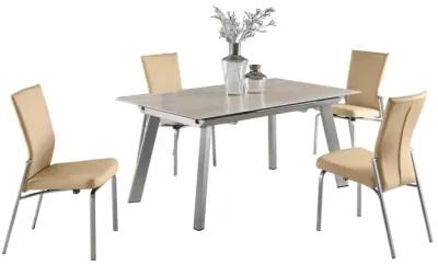 ELEANOR BEIGE CONTEMPORARY DINING SET WITH EXTENDABLE CERAMIC TOP TABLE & MOTION-BACK CHAIRS