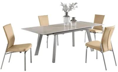 ELEANOR BEIGE CONTEMPORARY DINING SET WITH EXTENDABLE CERAMIC TOP TABLE & MOTION-BACK CHAIRS