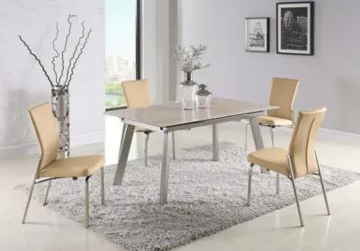 ELEANOR BEIGE CONTEMPORARY DINING SET WITH EXTENDABLE CERAMIC TOP TABLE & MOTION-BACK CHAIRS