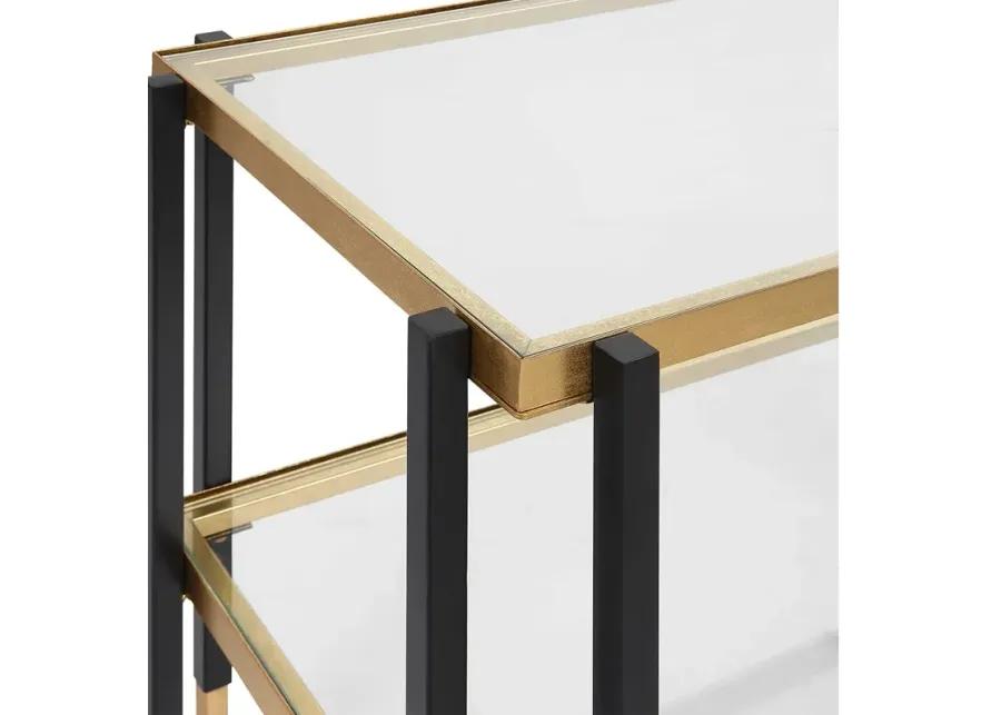 KENTMORE TWO-TONED MATTE BLACK/BRUSHED GOLD GLASS SIDE TABLE