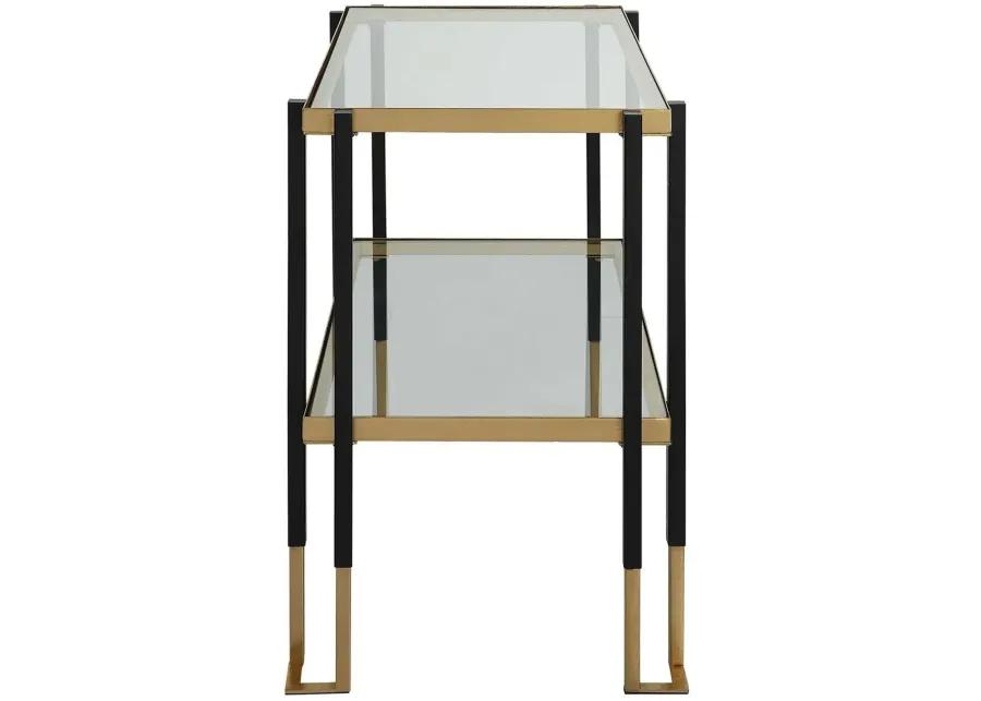 KENTMORE TWO-TONED MATTE BLACK/BRUSHED GOLD GLASS SIDE TABLE