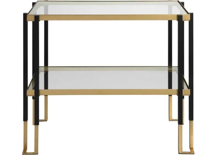 KENTMORE TWO-TONED MATTE BLACK/BRUSHED GOLD GLASS SIDE TABLE