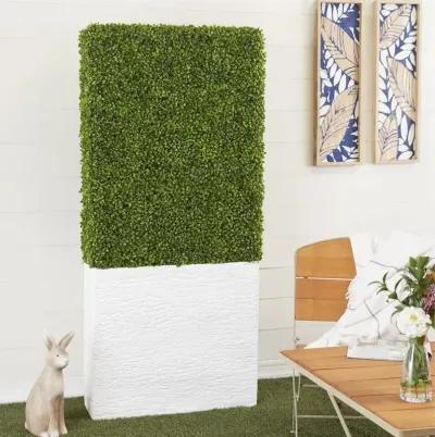 UMA Home Decor Tall Green Faux Boxwood Hedge Topiary with White Fiberglass Planter