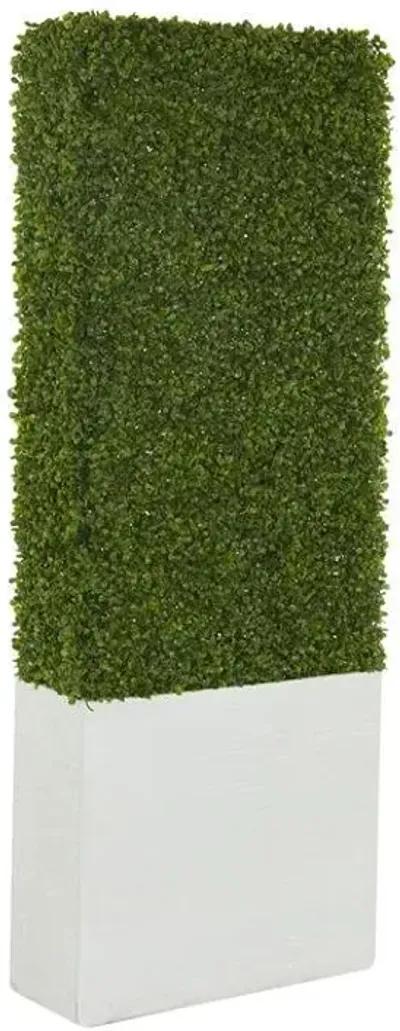 UMA Home Decor Tall Green Faux Boxwood Hedge Topiary with White Fiberglass Planter