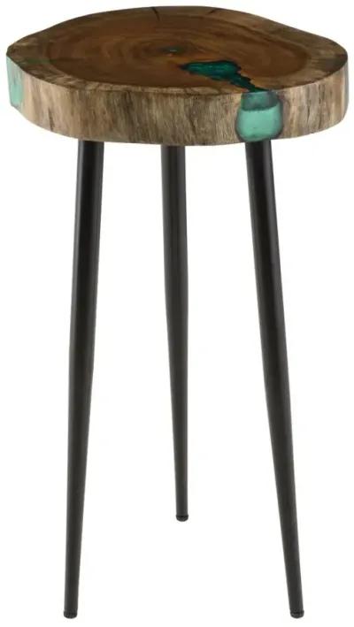 COOKE 22.5 INCH TALL ROUND LIVE EDGE SOLID WOOD ACCENT END TABLE WITH EPOXY DETAIL IN CINNAMON