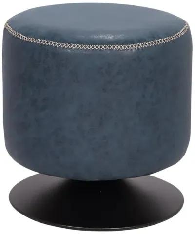 Chintaly Blue Round Vintage Upholstered Ottoman