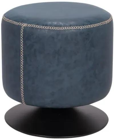 Chintaly Blue Round Vintage Upholstered Ottoman