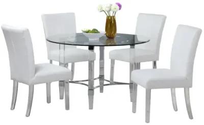 Chintaly White Contemporary Dining Set with Round Glass Dining Table & Parson Chairs