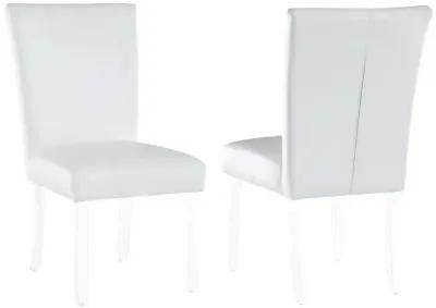 Chintaly White Contemporary Dining Set with Round Glass Dining Table & Parson Chairs