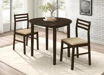 Bucknell 3-Piece Round Drop Leaf Dining Table Set Cappuccino