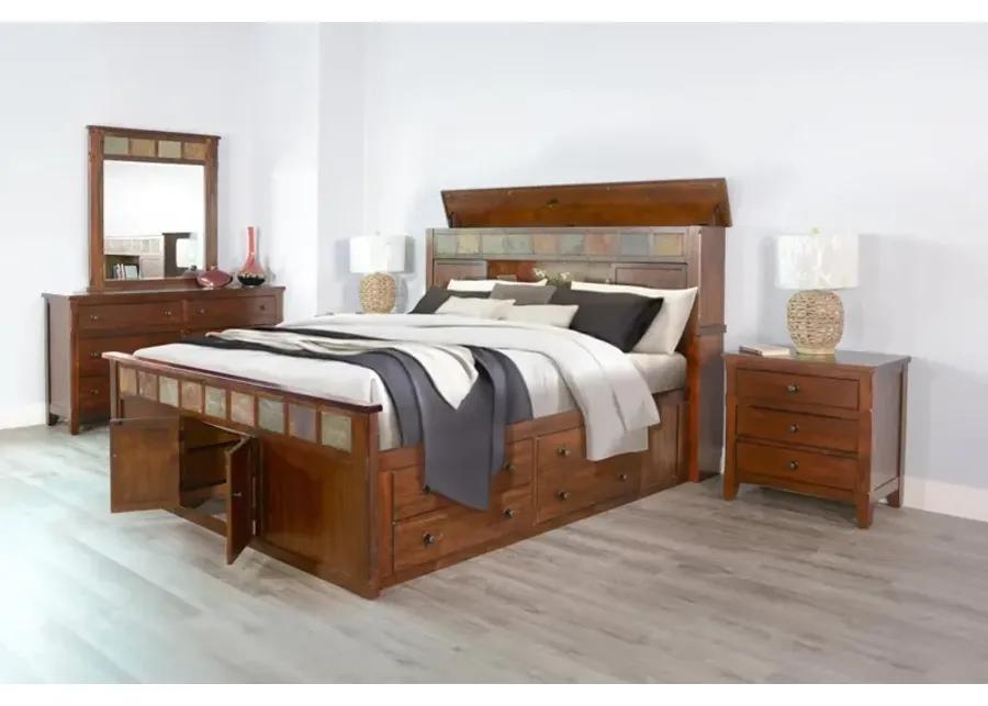 SANTA FE DARK CHOCOLATE QUEEN STORAGE BED WITH SLATE