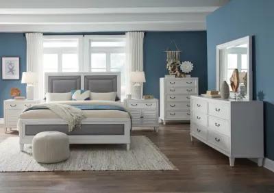 American Woodcrafters Complete Queen Bedroom Set Upholstered Bed, Dresser, Mirror, Nightstand & Chest White Dunescape