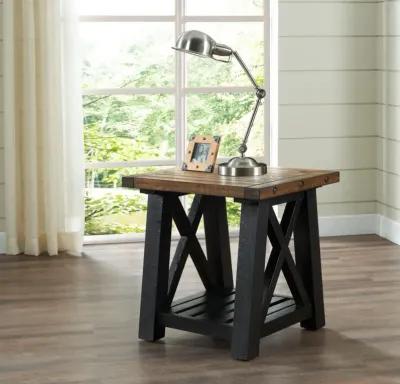 BOLTON SOLID WOOD END TABLE IN BLACK STAIN & NATURAL