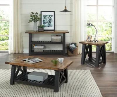 BOLTON SOLID WOOD END TABLE IN BLACK STAIN & NATURAL