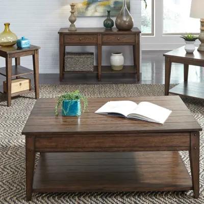 Lake House Rustic Brown Oak Lift Top Cocktail Table