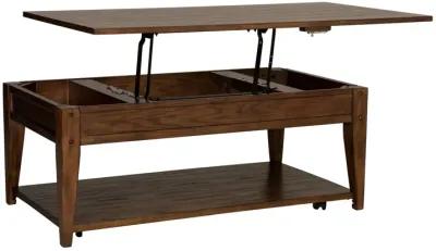 Lake House Rustic Brown Oak Lift Top Cocktail Table