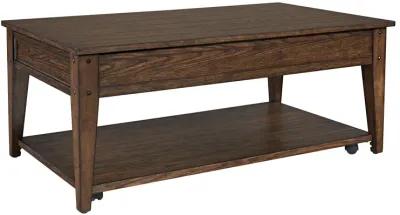 Lake House Rustic Brown Oak Lift Top Cocktail Table