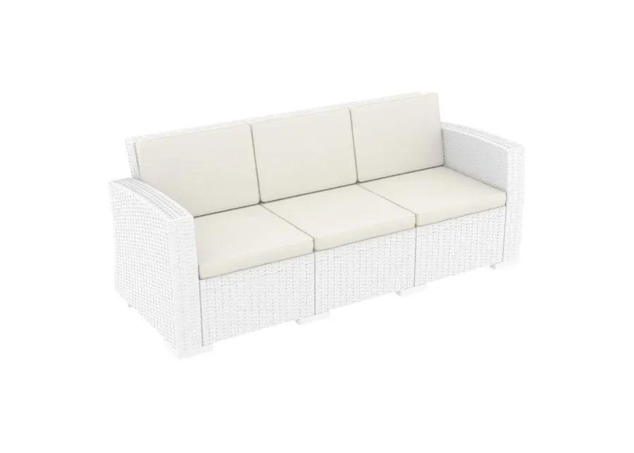 MONACO RESIN PATIO SOFA WHITE WITH SUNBRELLA NATURAL CUSHION