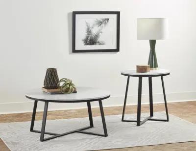 Hugo Round Faux Marble End Table White & Matte Black