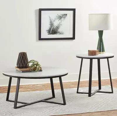 Hugo Round Faux Marble End Table White & Matte Black