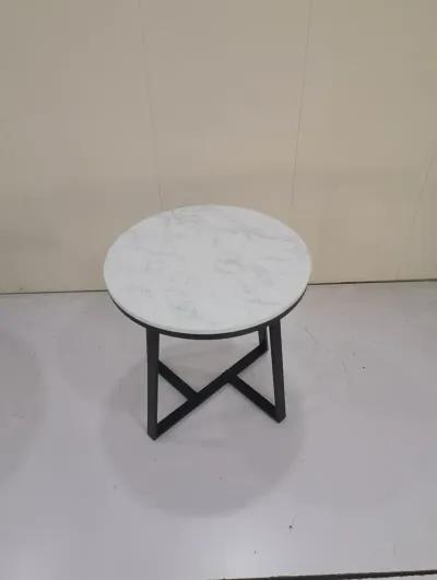 Hugo Round Faux Marble End Table White & Matte Black